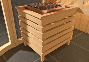 Ofenschutzgitter in Sauna mit niedriger Deckenhöhe