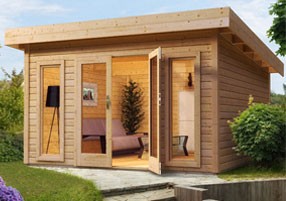 braunes Gartenhaus aus Holz von Finnhaus Wolff, Karibu, Woodfeeling und Lasita Maja