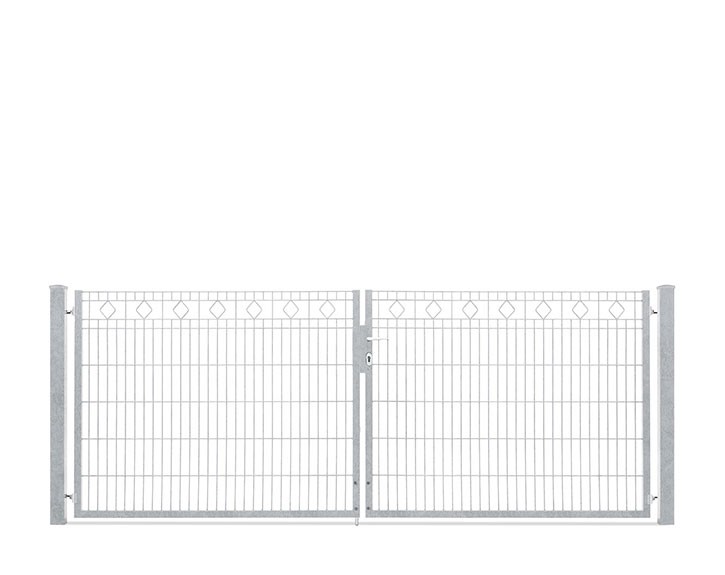 Deutsche Zauntechnik Schmuckzaun Doppeltor VARIO Residenz standard BARCELONA - Gartentor / Metallzaun - silber - 330 x 120 cm