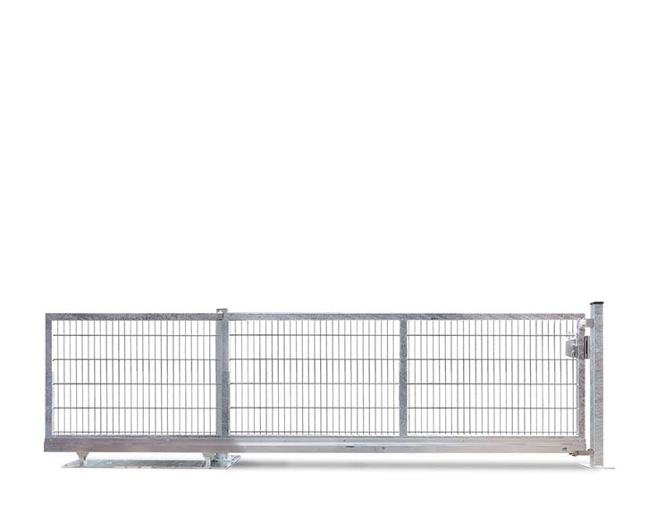 Deutsche Zauntechnik Doppelstabmattenzaun Schiebetor V-Star F60 - 8/6/8 - Gartentor / Metallzaun - silber - 350 x 120 cm