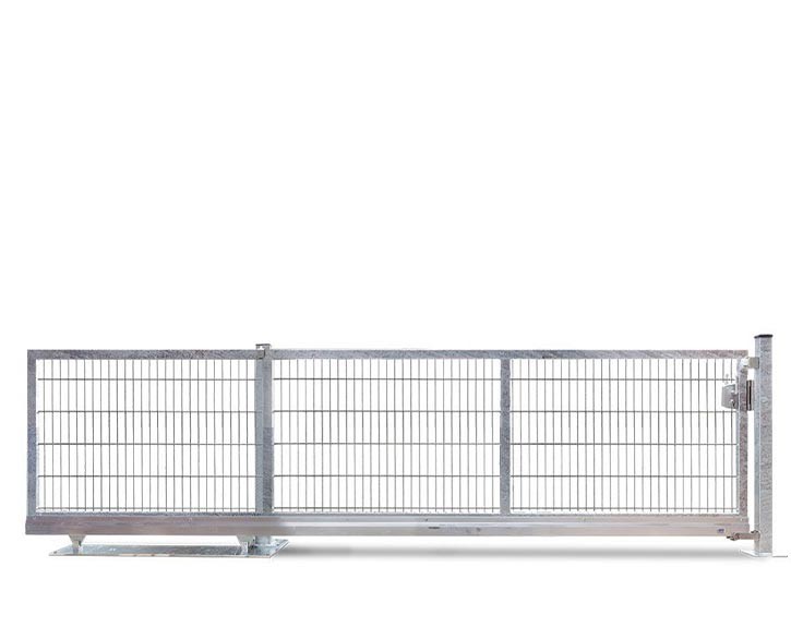 Deutsche Zauntechnik Doppelstabmattenzaun Schiebetor V-Star F60 - 8/6/8 - Gartentor / Metallzaun - silber - 350 x 120 cm