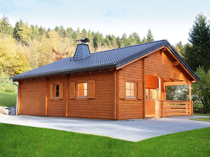 Finnhaus Wolff Holz-Gartenhaus Vogelsberg 92 - 90mm Blockhaus - Ferienhaus - Satteldach - natur