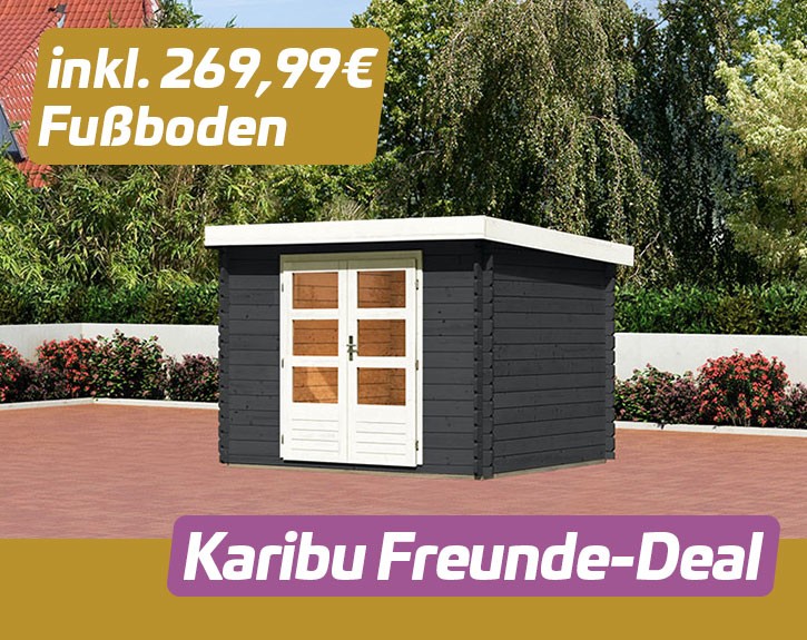 KARIBU FREUNDE-DEAL Holz-Gartenhaus Malta Premium 2 - 28mm Blockbohlenbau - anthrazit - inkl. Boden