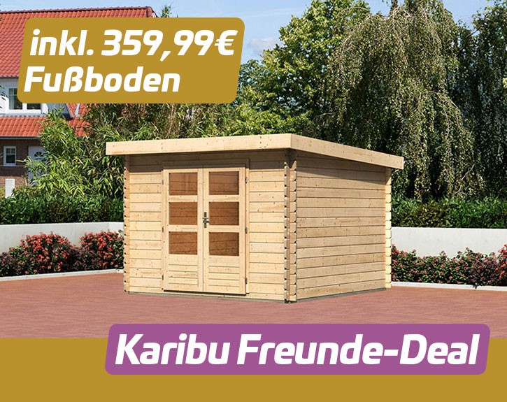 KARIBU FREUNDE-DEAL Holz-Gartenhaus Malta Premium 3 - 28mm Blockbohlenbau - natur - inkl. Boden