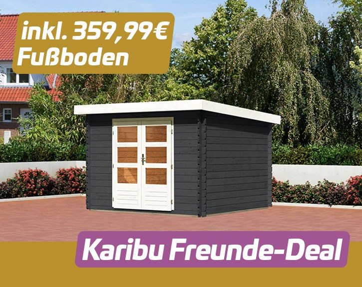 KARIBU FREUNDE-DEAL Holz-Gartenhaus Malta Premium 3 - 28mm Blockbohlenbau - anthrazit - inkl. Boden