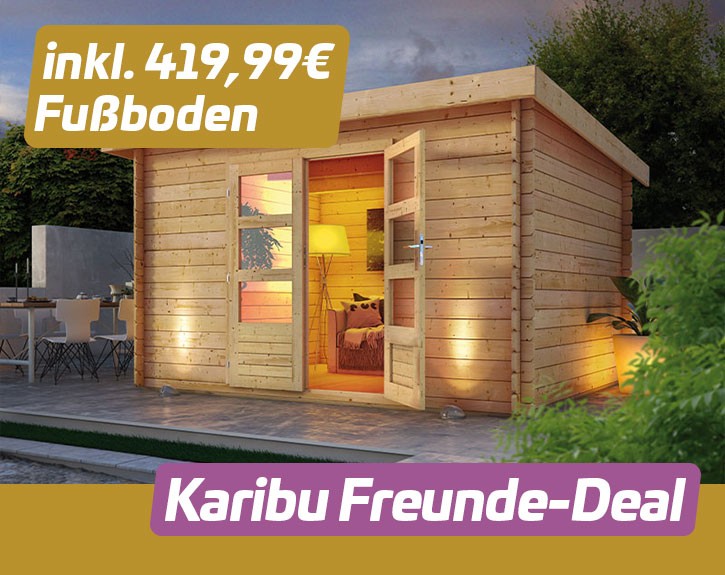 KARIBU FREUNDE-DEAL Holz-Gartenhaus Malta Premium 4 - 28mm Blockbohlenbau - natur - inkl. Boden