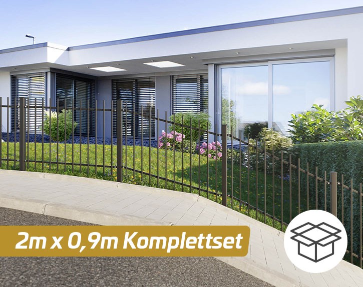 Deutsche Zauntechnik Schmuckzaun Komplettset Residenz select BASEL+ - Metallzaun / Vorgartenzaun / Zaun für Hanglage - anthrazit - 2 x 0,9 m