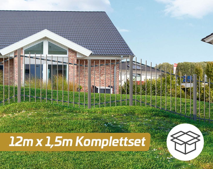Deutsche Zauntechnik Schmuckzaun Komplettset Residenz select BASEL+ - Metallzaun / Zaun für Hanglage - anthrazit - 12 x 1,5 m