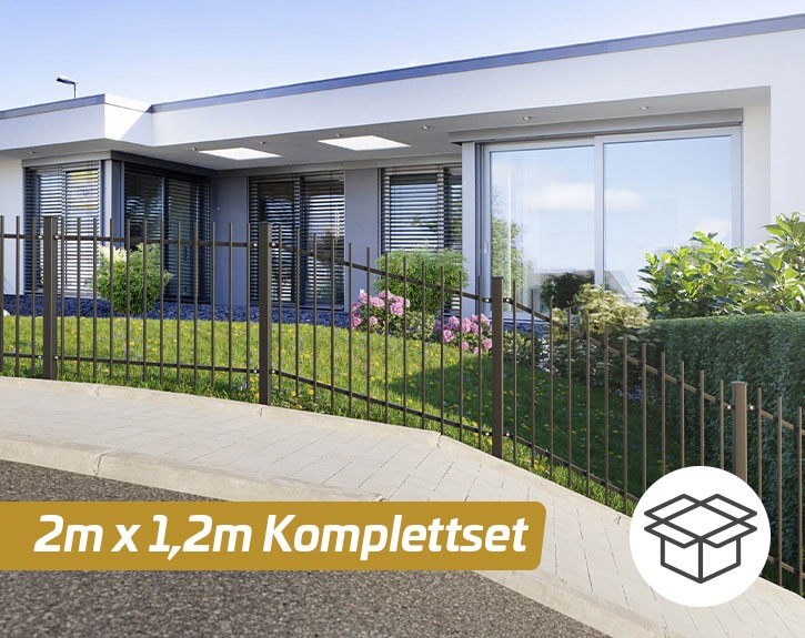 Deutsche Zauntechnik Schmuckzaun Komplettset Residenz select BASEL+ - Metallzaun / Vorgartenzaun / Zaun für Hanglage - anthrazit - 2 x 1,2 m