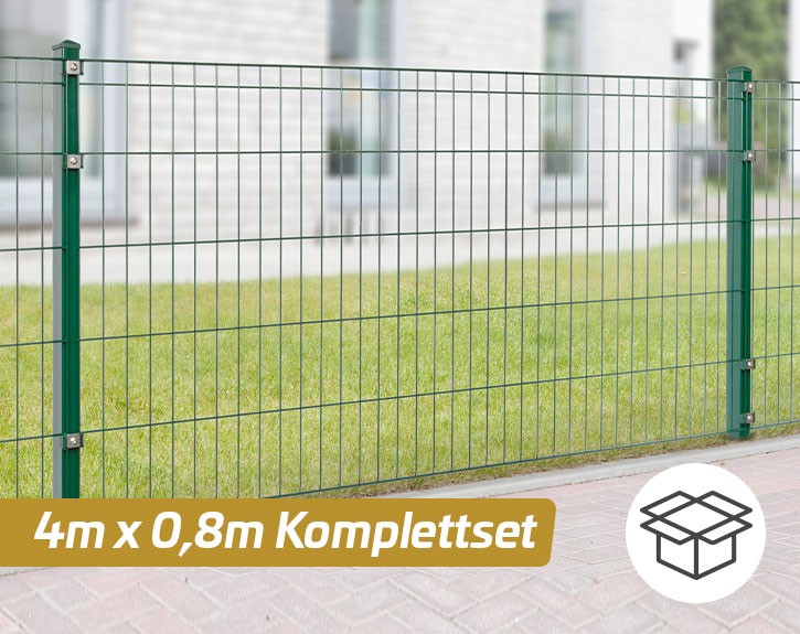 Deutsche Zauntechnik Doppelstabmattenzaun Komplettset MICHL - Metallzaun / Vorgartenzaun - moosgrün - 4 x 0,8 m