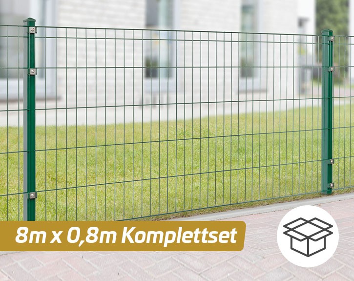Deutsche Zauntechnik Doppelstabmattenzaun Komplettset MICHL - Metallzaun / Vorgartenzaun - moosgrün - 8 x 0,8 m