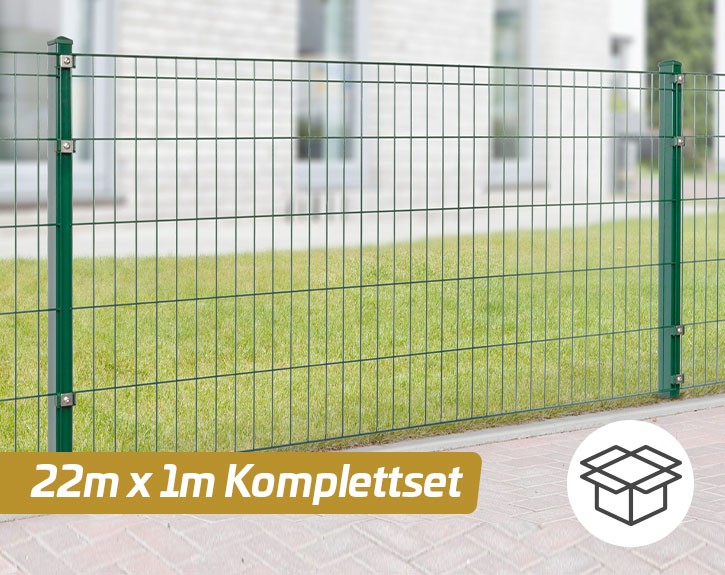 Deutsche Zauntechnik Doppelstabmattenzaun Komplettset MICHL - Metallzaun / Vorgartenzaun - moosgrün - 22 x 100 cm