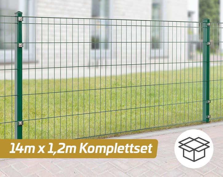 Deutsche Zauntechnik Doppelstabmattenzaun Komplettset MICHL - Metallzaun / Vorgartenzaun - moosgrün - 14 x 120 cm