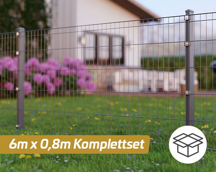 Deutsche Zauntechnik Doppelstabmattenzaun Komplettset MICHL - Metallzaun / Vorgartenzaun - anthrazit - 6 x 0,8 m