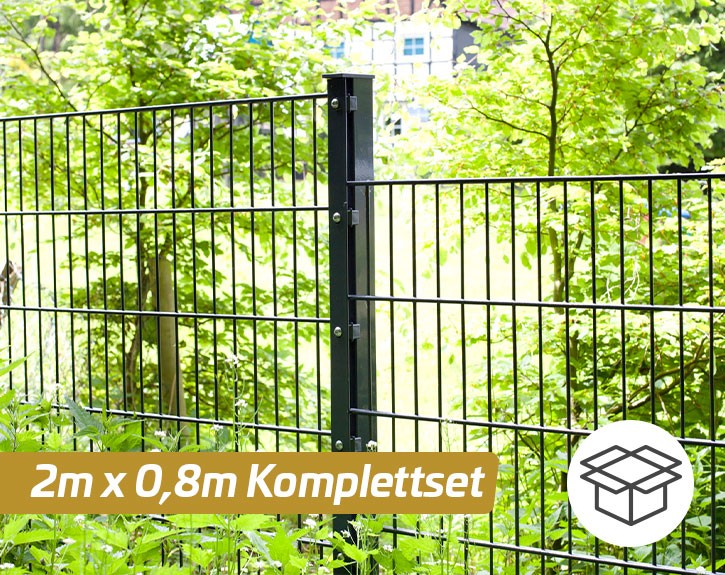 Deutsche Zauntechnik Doppelstabmattenzaun Komplettset PICO S 2.0 - Metallzaun / Vorgartenzaun - anthrazit - 2 x 0,8 m