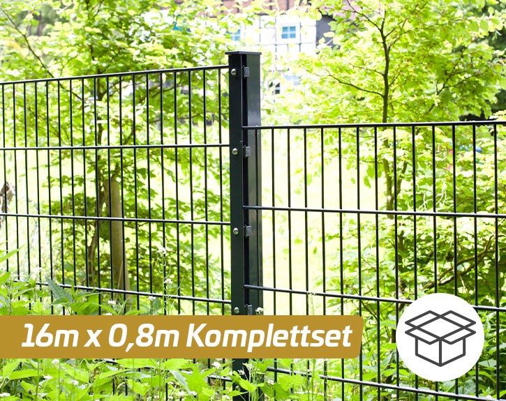 Deutsche Zauntechnik Doppelstabmattenzaun Komplettset PICO S 2.0 - Metallzaun / Vorgartenzaun - anthrazit - 16 x 0,8 m