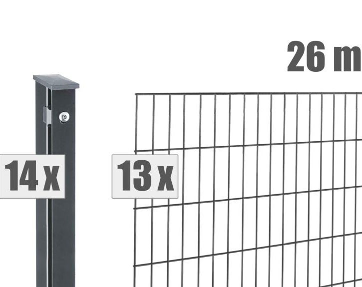 Deutsche Zauntechnik Doppelstabmattenzaun Komplettset PICO S 2.0 - anthrazit - 26x1,2m