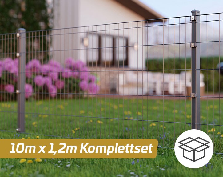 Deutsche Zauntechnik Doppelstabmattenzaun Komplettset MICHL - Metallzaun / Vorgartenzaun - anthrazit - 10 x 1,2 m