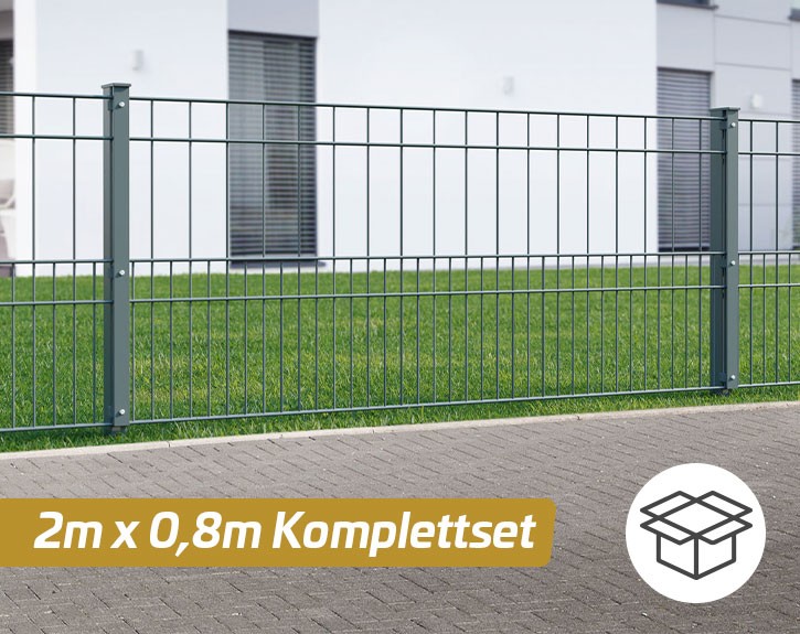 Deutsche Zauntechnik Doppelstabmattenzaun Komplettset MILO - Metallzaun / Vorgartenzaun - anthrazit - 2 x 0,8 m