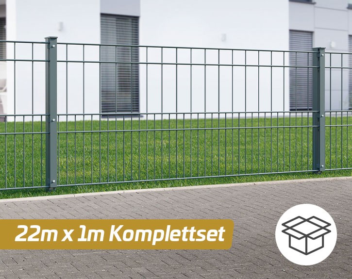 Deutsche Zauntechnik Doppelstabmattenzaun Komplettset MILO - Metallzaun / Vorgartenzaun - anthrazit - 22 x 1,0 m