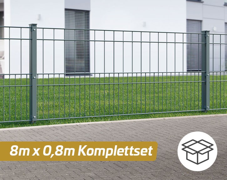 Deutsche Zauntechnik Doppelstabmattenzaun Komplettset MILO - Metallzaun / Vorgartenzaun - anthrazit - 8 x 0,8 m