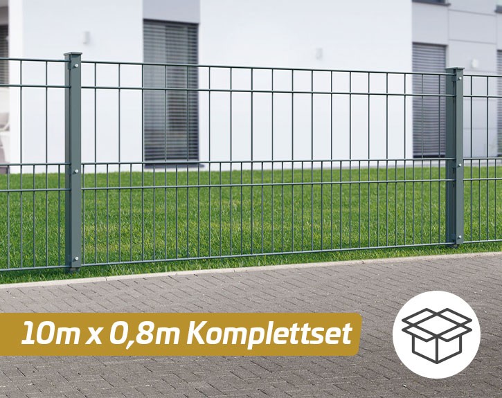 Deutsche Zauntechnik Doppelstabmattenzaun Komplettset MILO - Metallzaun / Vorgartenzaun - anthrazit - 10 x 0,8 m