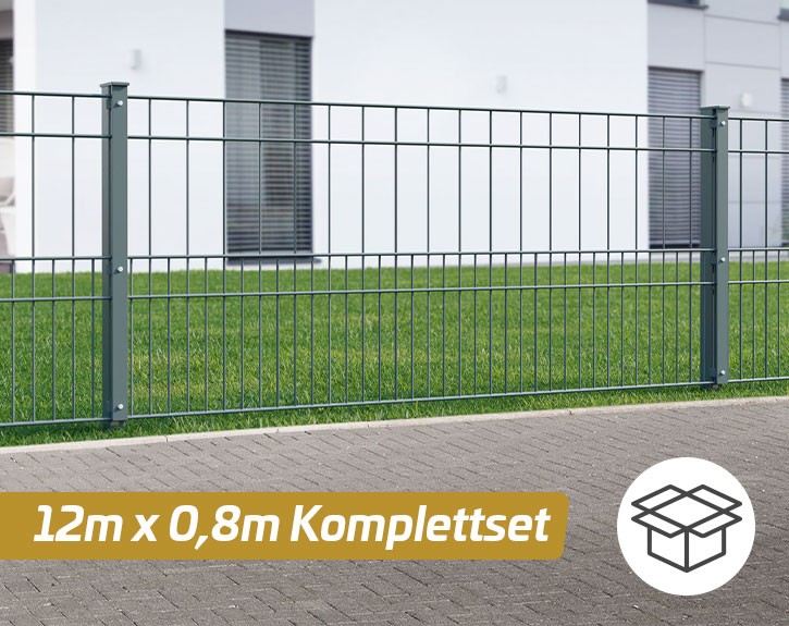 Deutsche Zauntechnik Doppelstabmattenzaun Komplettset MILO - Metallzaun / Vorgartenzaun - anthrazit - 12 x 0,8 m