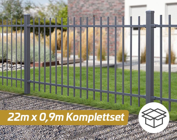 Deutsche Zauntechnik Schmuckzaun Komplettset Residenz select BRIENZ+ - Metallzaun / Vorgartenzaun - anthrazit - 22 x 0,9 m