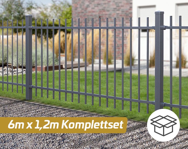 Deutsche Zauntechnik Schmuckzaun Komplettset Residenz select BRIENZ+ - Metallzaun / Vorgartenzaun - anthrazit - 6 x 1,2 m