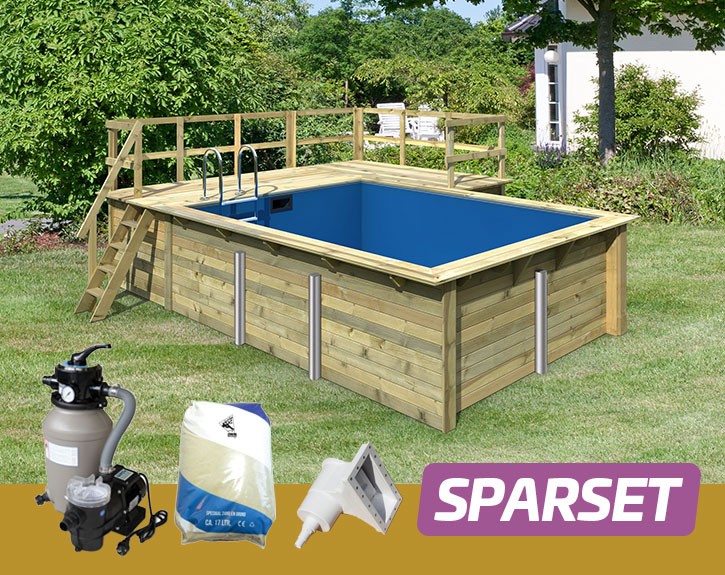 SPARSET: Karibu Holzpool Rechteck 2 inkl. Terrasse B + Filterpaket