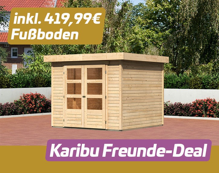 KARIBU FREUNDE-DEAL Holz-Gartenhaus Cuno + Fußboden - 19mm Elementhaus - Flachdach - natur
