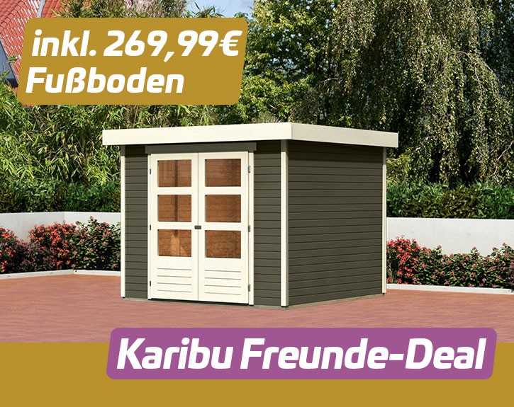 KARIBU FREUNDE-DEAL Holz-Gartenhaus Cuno + Fußboden - 19mm Elementhaus - Flachdach - terragrau