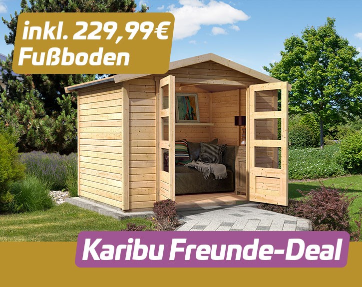KARIBU FREUNDE-DEAL Holz-Gartenhaus Berlo + Fußboden - 19mm Elementhaus - Satteldach - natur