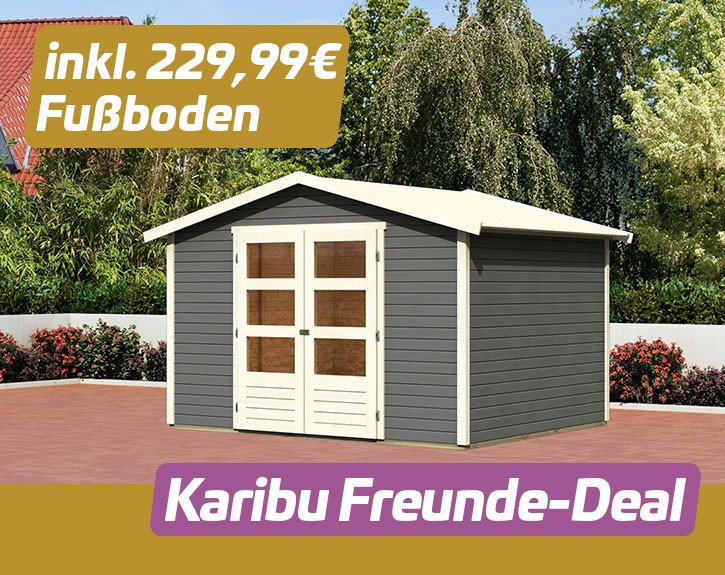 KARIBU FREUNDE-DEAL Holz-Gartenhaus Berlo + Fußboden - 19mm Elementhaus - Satteldach - terragrau