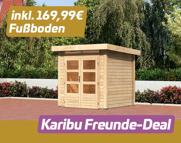 KARIBU FREUNDE-DEAL Holz-Gartenhaus Visby Premium + Fußboden - 28mm Elementhaus - Pultdach - natur