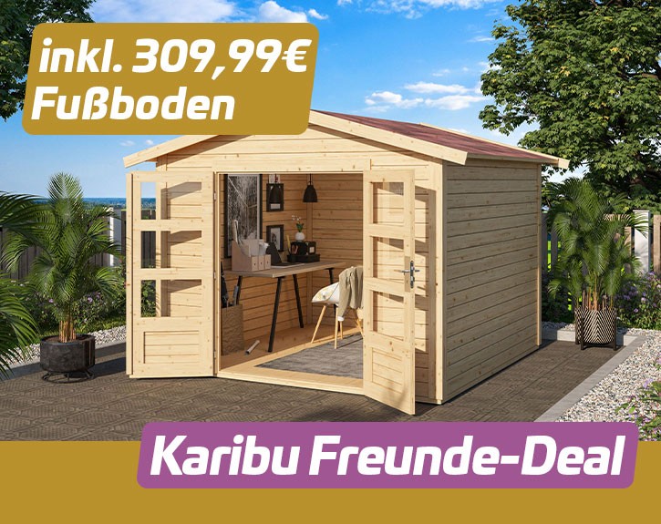 KARIBU FREUNDE-DEAL Holz-Gartenhaus Australien Premium - 28mm Elementhaus - Satteldach - natur