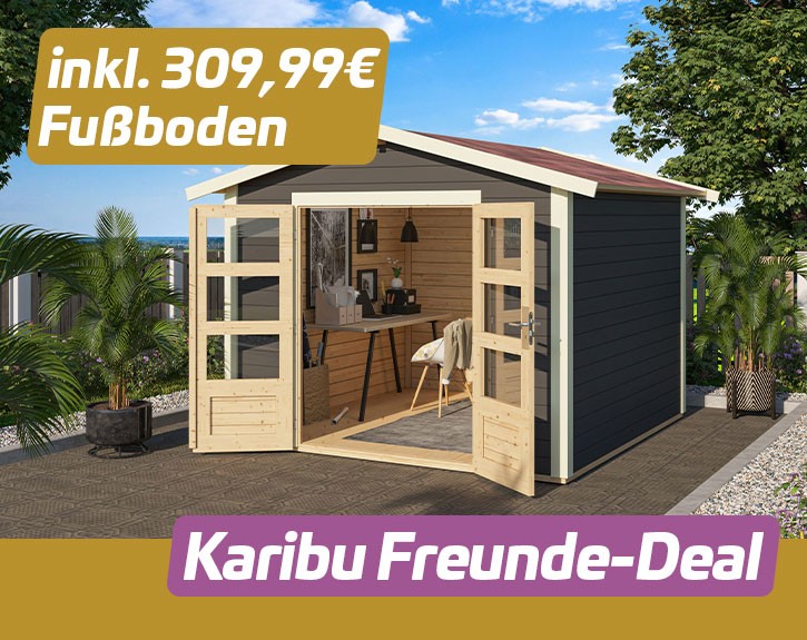 KARIBU FREUNDE-DEAL Holz-Gartenhaus Australien Premium - 28mm Elementhaus - Satteldach - terragrau