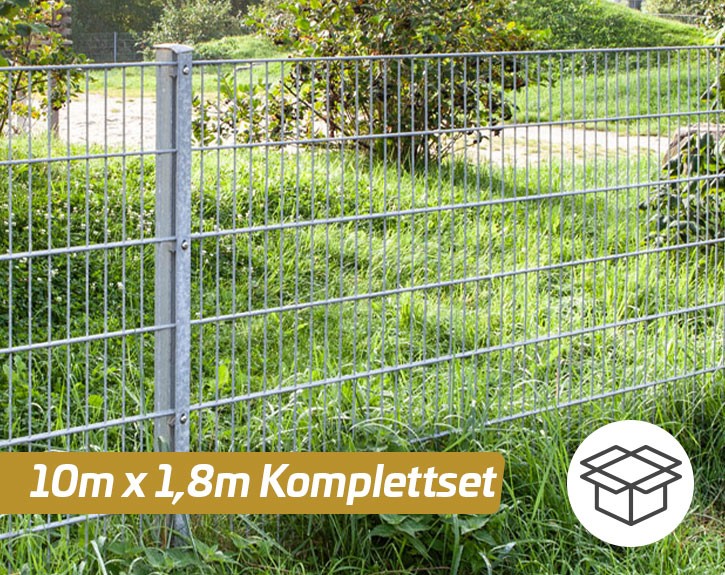 Deutsche Zauntechnik Doppelstabmattenzaun Komplettset MORITZ - Metallzaun - silber - 10 x 1,8 m