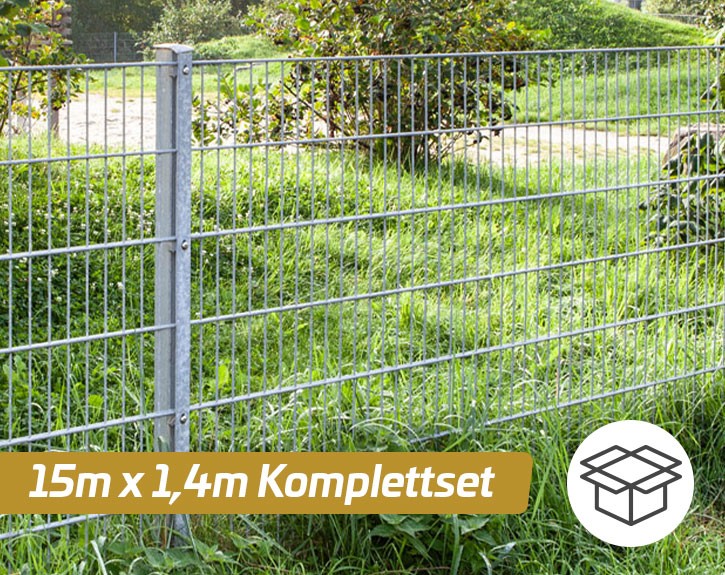 Deutsche Zauntechnik Doppelstabmattenzaun Komplettset MORITZ - Metallzaun - silber - 15 x 1,4 m