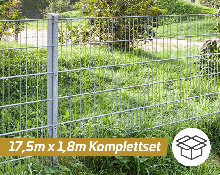Deutsche Zauntechnik Doppelstabmattenzaun Komplettset MORITZ - Metallzaun - silber - 17,5 x 1,8 m