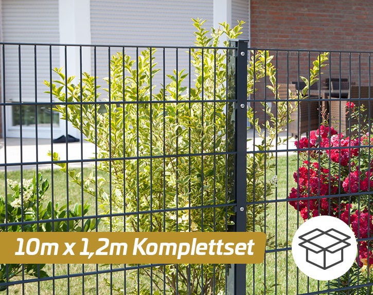 Deutsche Zauntechnik Doppelstabmattenzaun Komplettset MORITZ S - Metallzaun / Vorgartenzaun - anthrazit - 10 x 1,2 m