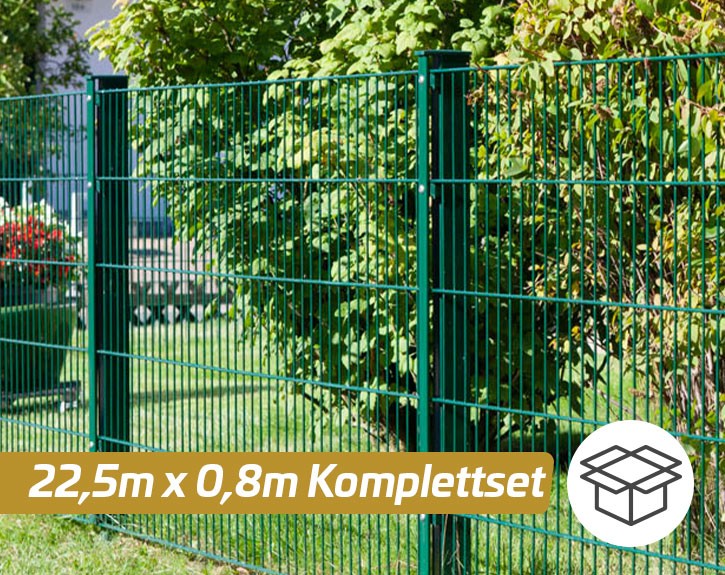 Deutsche Zauntechnik Doppelstabmattenzaun Komplettset MORITZ S - Metallzaun / Vorgartenzaun - moosgrün - 22,5 x 0,8 m