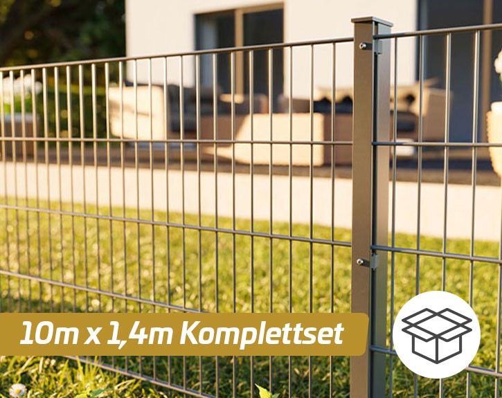 Deutsche Zauntechnik Doppelstabmattenzaun Komplettset MAX S - Metallzaun - anthrazit - 10 x 1,4 m