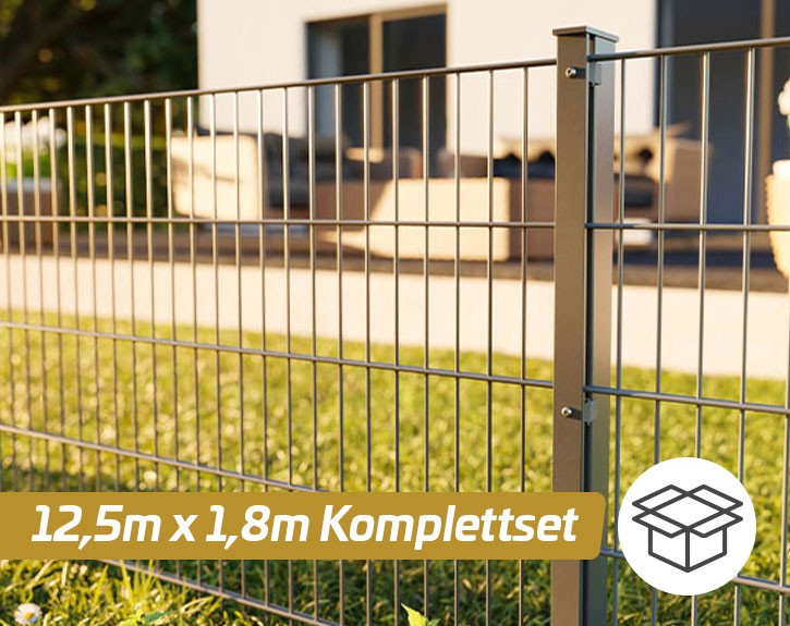 Deutsche Zauntechnik Doppelstabmattenzaun Komplettset MAX S - Metallzaun - anthrazit - 12,5 x 1,8 m