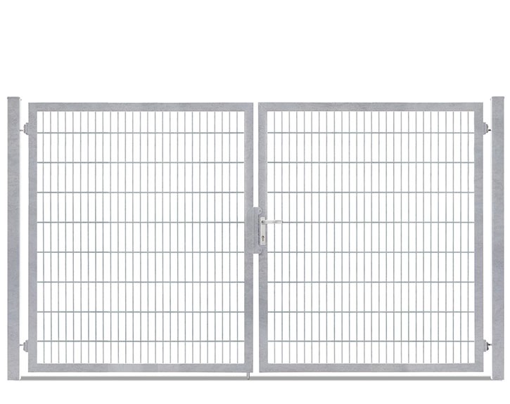 Deutsche Zauntechnik Doppelstabmattenzaun Doppeltor VARIO plus S - Gartentor / Metallzaun - silber - 264 x 180 cm