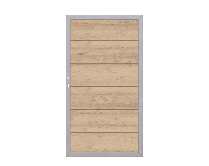 TraumGarten Sichtschutzzaun Gartentor DESIGN WPC ALU Sand DIN links - WPC-Zaun - 98 x 180 cm
