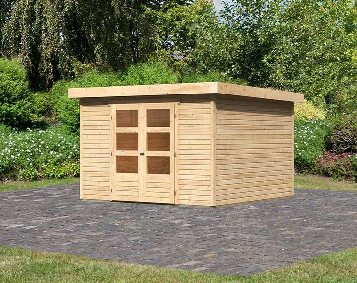 Karibu Holz-Gartenhaus Askola 6 - 19mm Elementhaus - Flachdach - natur