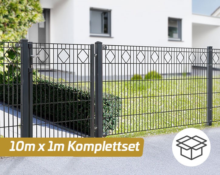 Deutsche Zauntechnik Schmuckzaun Komplettset Residenz standard VALENCIA - Metallzaun / Vorgartenzaun - anthrazit - 10 x 1,0 m