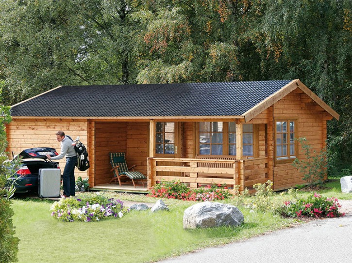 Finnhaus Wolff Holz-Gartenhaus Rhön 70 - 70mm Blockhaus - Ferienhaus - Satteldach - natur