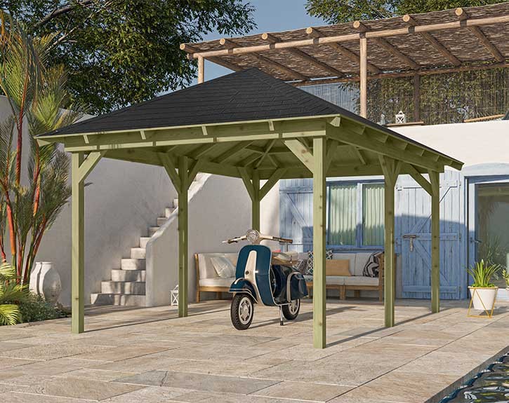 Karibu Gartenpavillon Perida + Dachschindeln Rechteck Schwarz - Holz - 4-Eck-Pavillon
